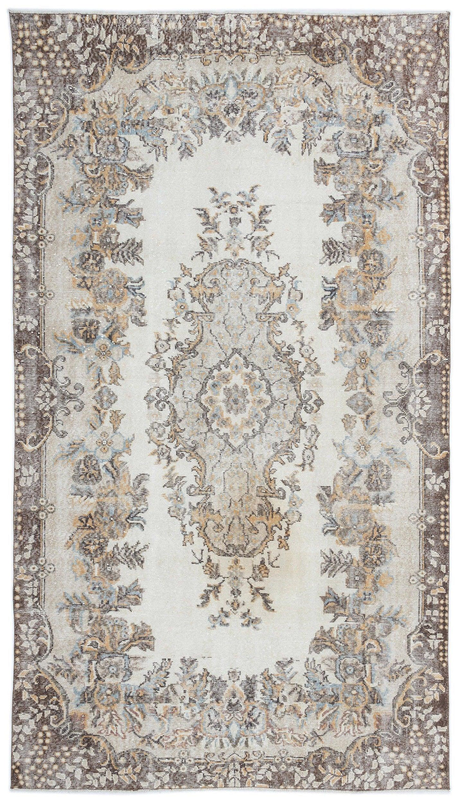 Cream Vintage Turkish Rug with Medallion Design 168x292 cm (5'6" x 9'7") – in the living room
