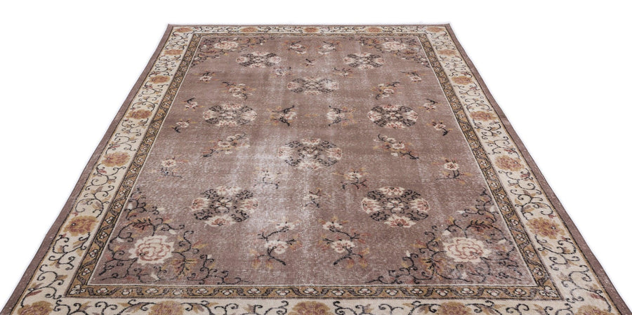 Antrasit Bej Anadolu Eskitme Çiçekli Yün Halı 198x319 - Özel Seri