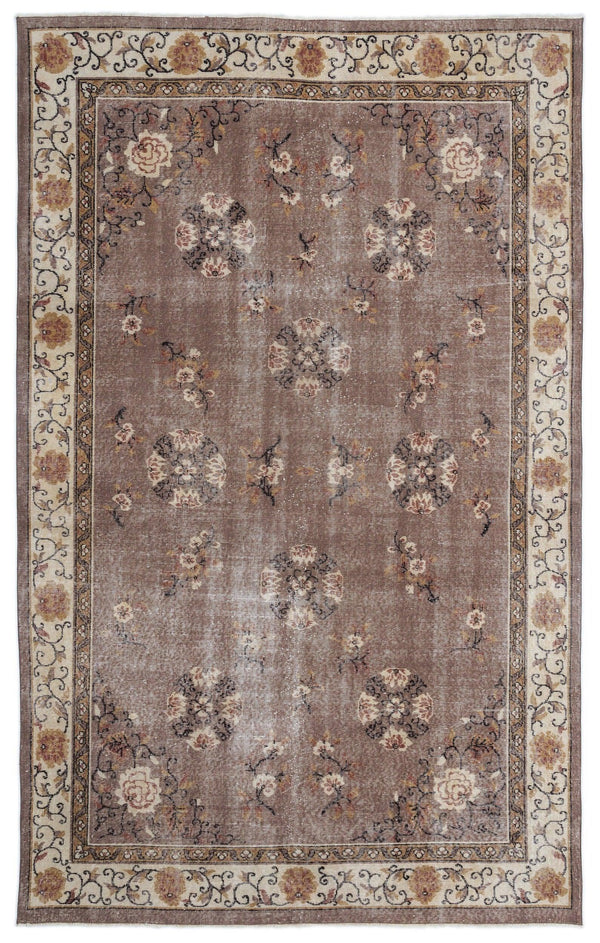 Antrasit Bej Anadolu Eskitme Çiçekli Yün Halı 198x319 - Özel Seri