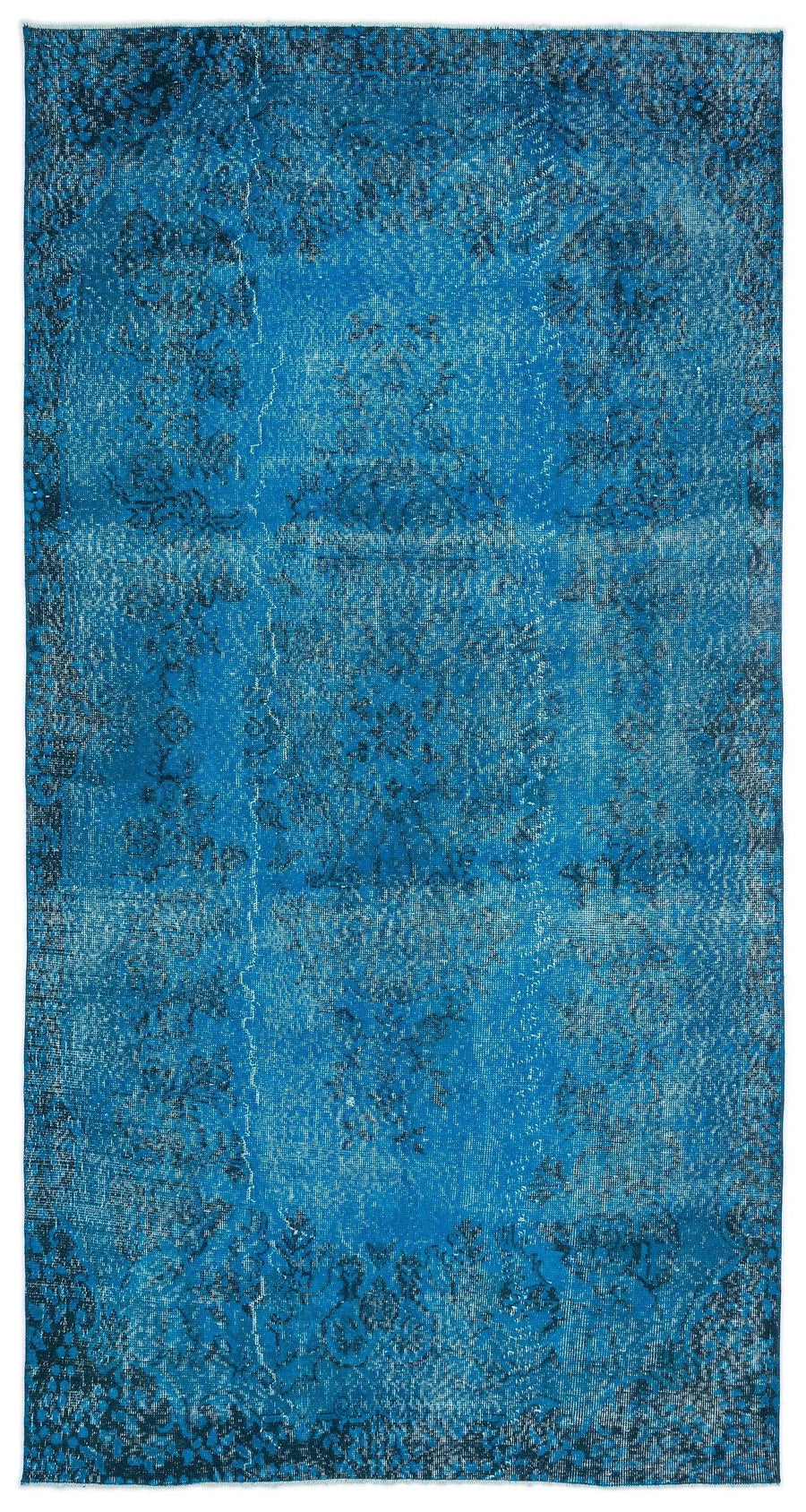 Blauer handgeknüpfter Woll-Läufer mit abstraktem Muster 158x305 cm – im Wohnzimmer
