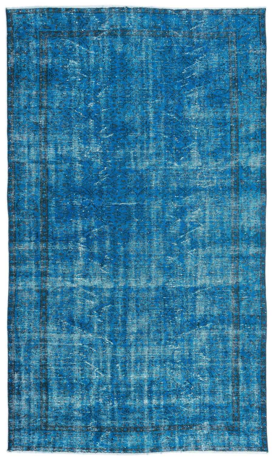 Blue and Navy Abstract Hand-Knotted Wool Rug 178x304 cm (5'10" x 10') – in the hallway