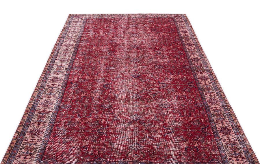 Kırmızı Anadolu Eskitme Geometrik Yün Halı 166x305 - Özel Seri