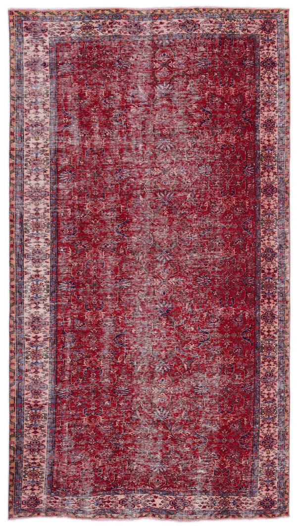 Kırmızı Anadolu Eskitme Geometrik Yün Halı 166x305 - Özel Seri
