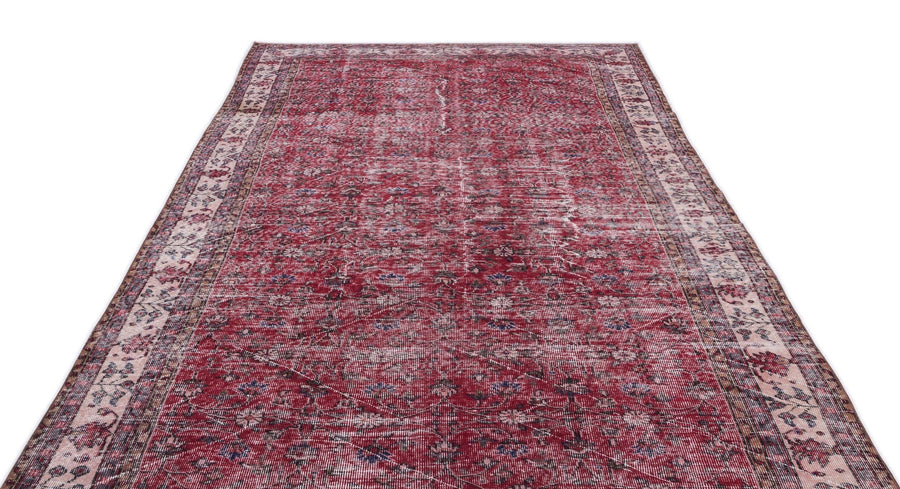 Kırmızı Anadolu Eskitme Geometrik Yün Halı 198x335 - Özel Seri