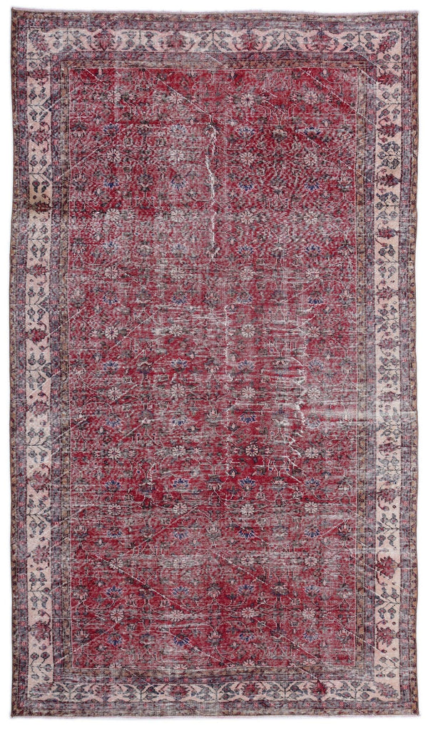 Kırmızı Anadolu Eskitme Geometrik Yün Halı 198x335 - Özel Seri