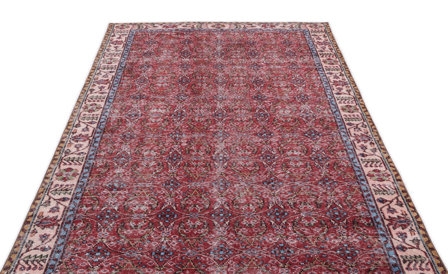 Kırmızı Anadolu Eskitme Geometrik Yün Halı 157x291 - Özel Seri