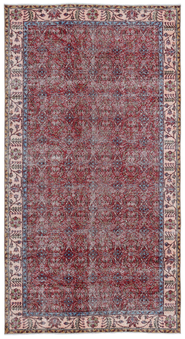 Kırmızı Anadolu Eskitme Geometrik Yün Halı 157x291 - Özel Seri
