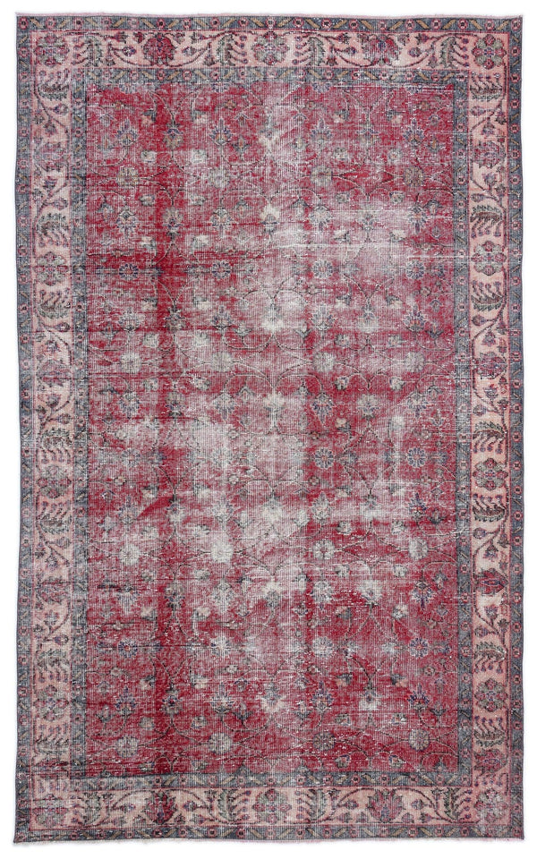 Kırmızı Anadolu Eskitme Geometrik Yün Halı 162x270 - Özel Seri