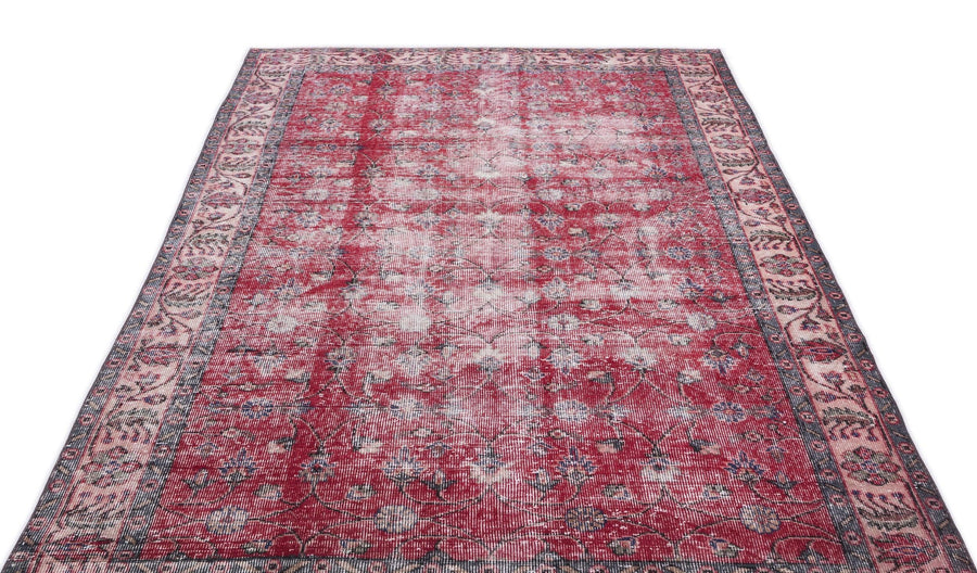 Kırmızı Anadolu Eskitme Geometrik Yün Halı 162x270 - Özel Seri