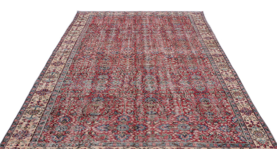 Kırmızı Anadolu Eskitme Çiçekli Yün Halı 195x320 - Özel Seri
