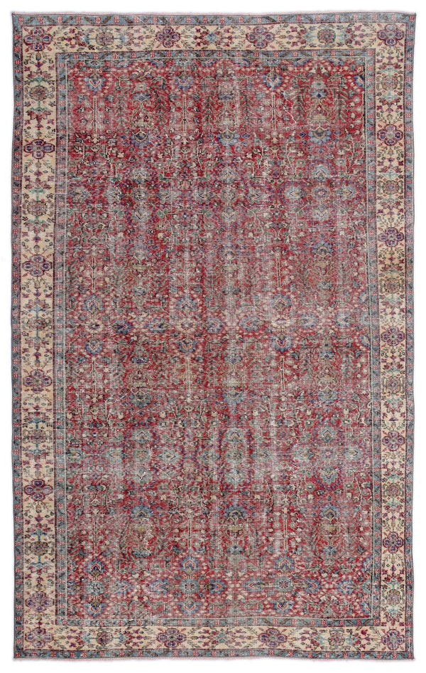 Kırmızı Anadolu Eskitme Çiçekli Yün Halı 195x320 - Özel Seri