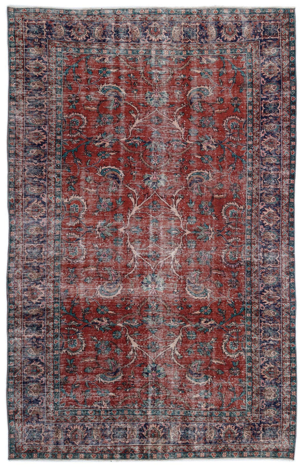 Kırmızı Anadolu Eskitme Çiçekli Yün Halı 194x308 - Özel Seri