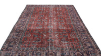 Alfombra roja y azul marino, de lana tejida a mano, envejecida, 6 Metrekare, 194x308 cm 15812