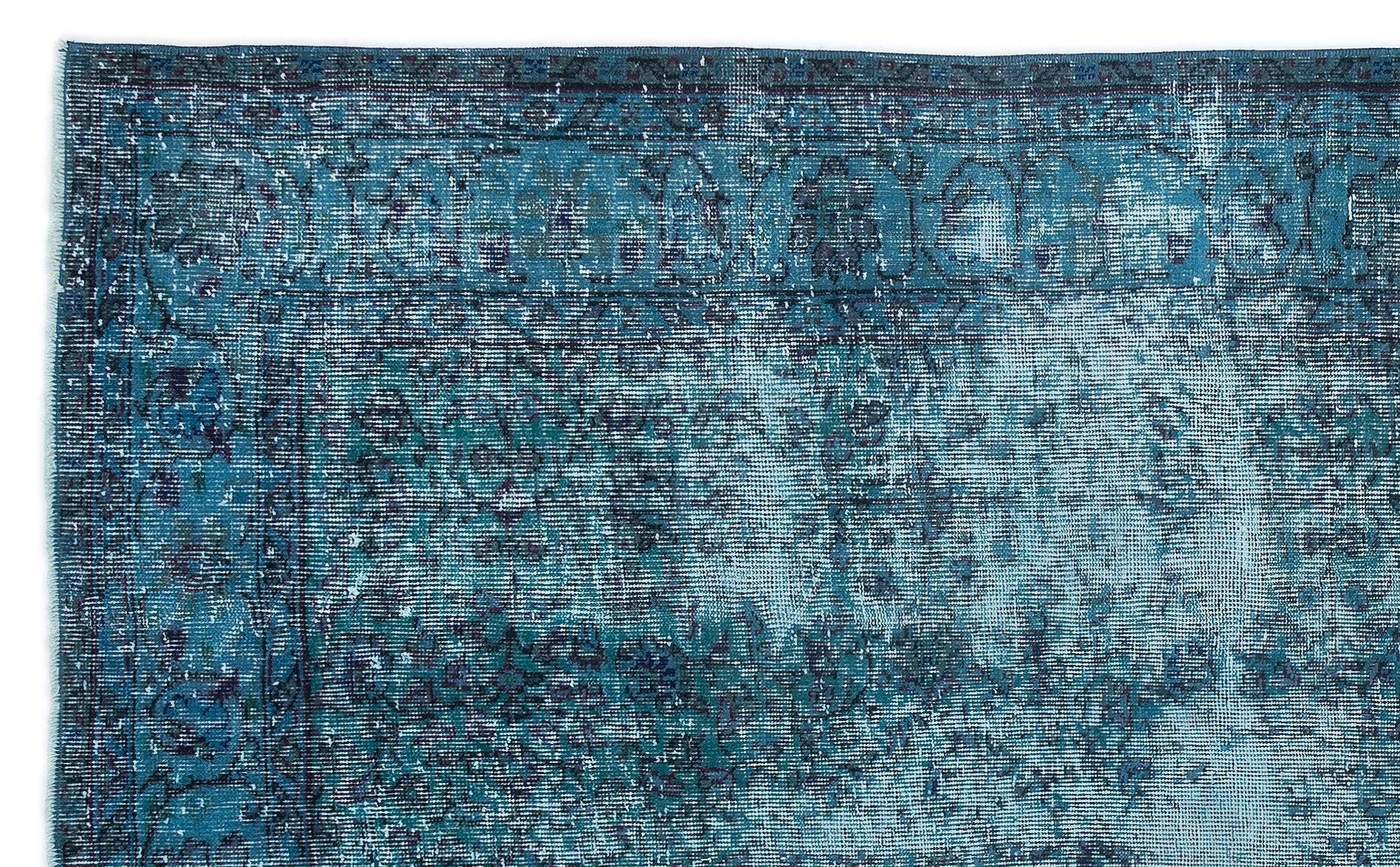 Lacivert Mavi Eskitme Geometrik Yün Halı 169x272