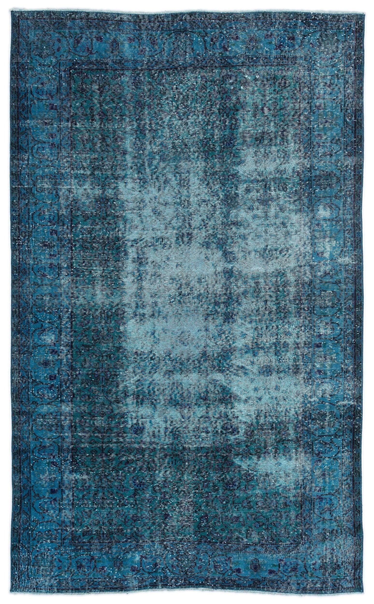 Lacivert Mavi Eskitme Geometrik Yün Halı 169x272