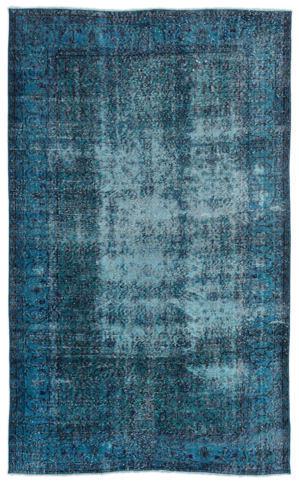 Lacivert Mavi Eskitme Geometrik Yün Halı 169x272