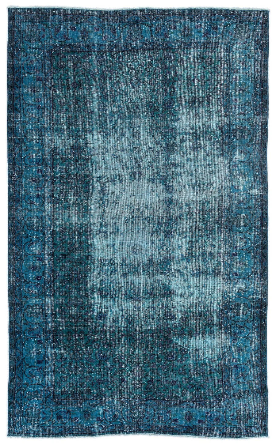 Blauer handgeknüpfter Wollteppich mit abstraktem Muster 169x272 cm – im Wohnzimmer