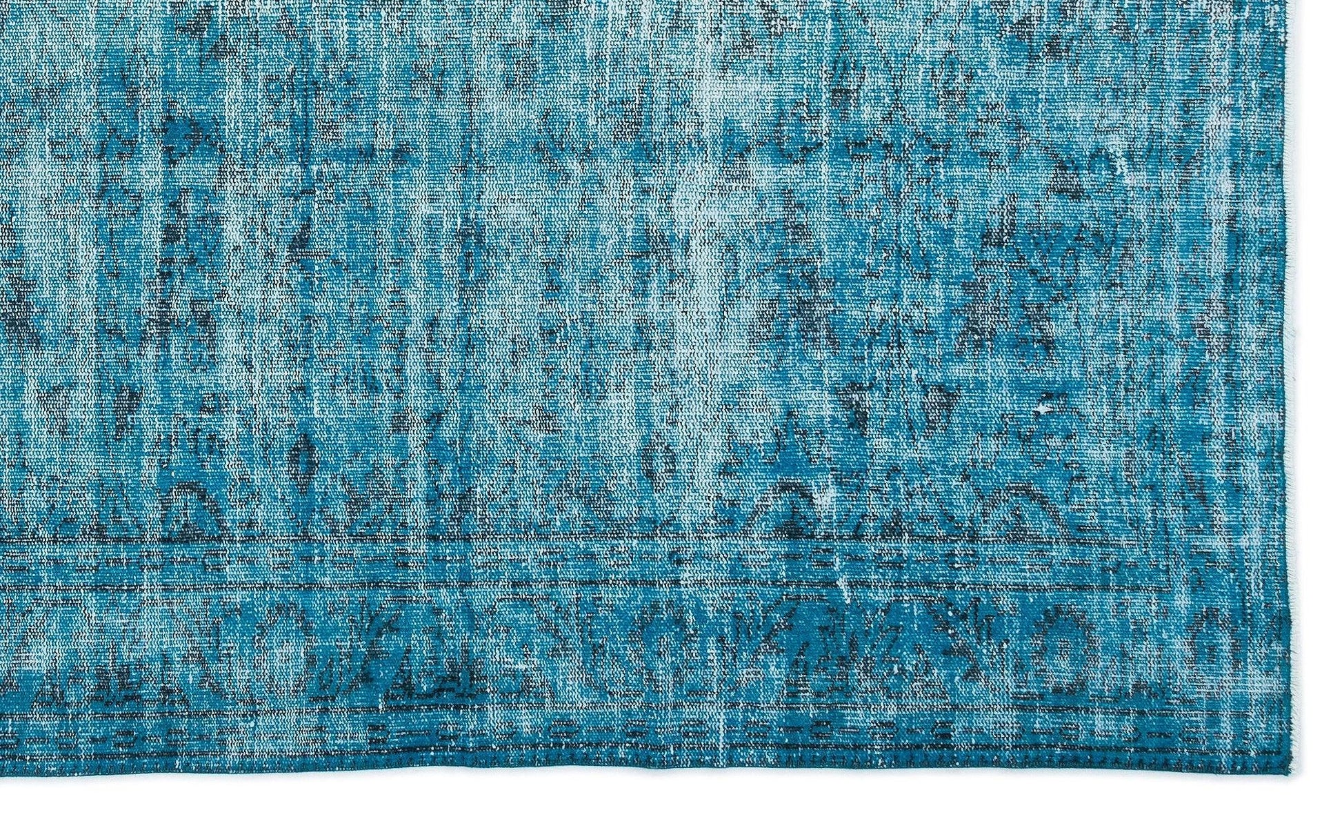 Gri Mavi Eskitme Geometrik Yün Halı 177x291