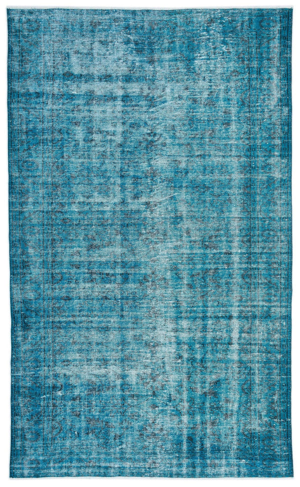 Gri Mavi Eskitme Geometrik Yün Halı 177x291
