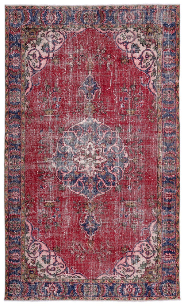 Kırmızı Anadolu Eskitme Madalyonlu Yün Halı 165x280 - Özel Seri