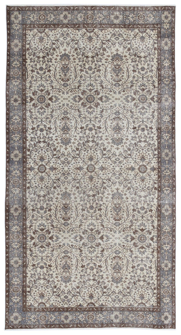 Bej Anadolu Eskitme Çiçekli Yün Halı 156x286 - Özel Seri