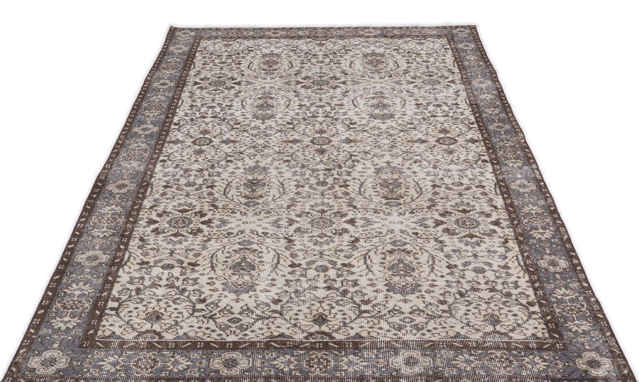 Bej Anadolu Eskitme Çiçekli Yün Halı 156x286 - Özel Seri