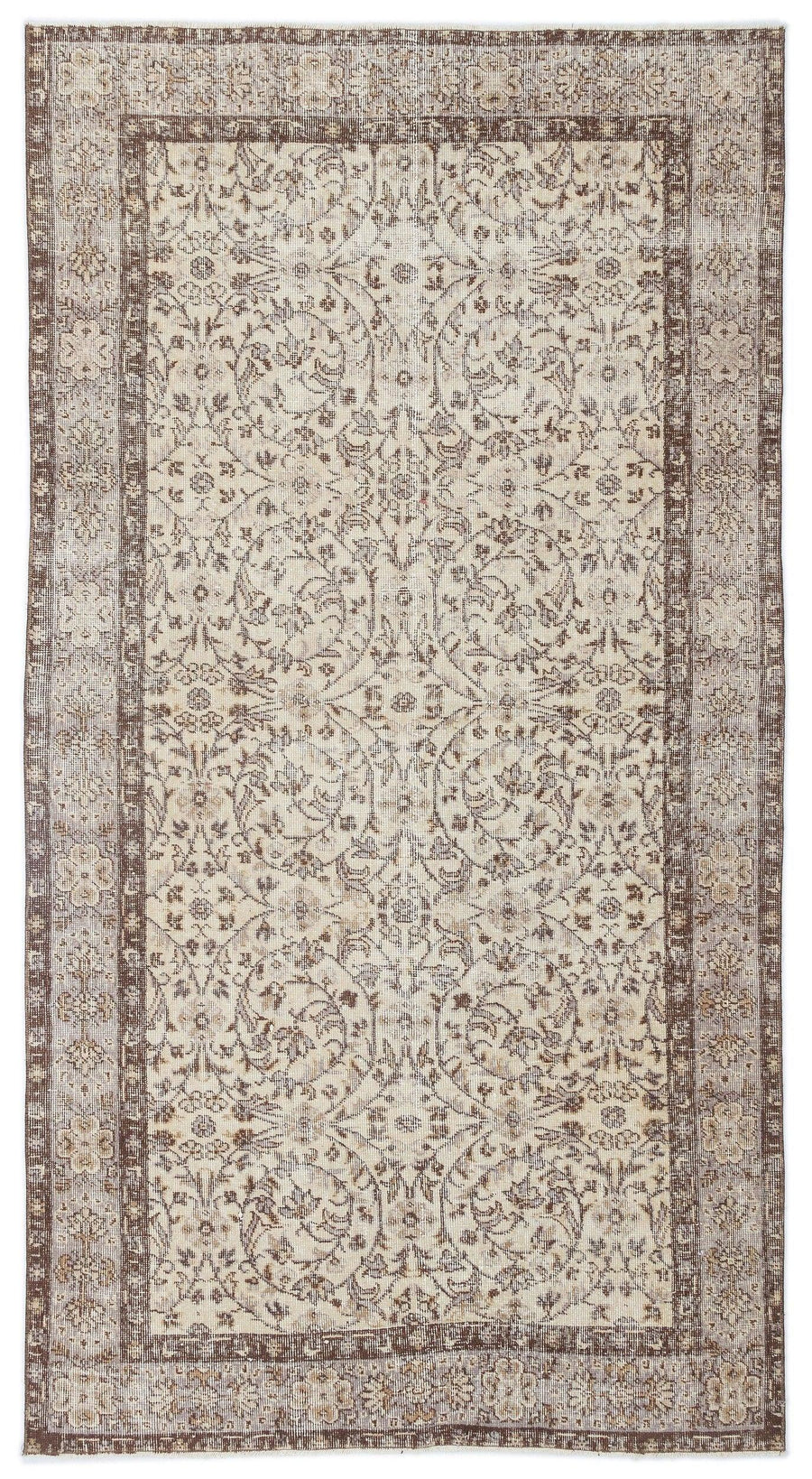 Bej El Dokuma Halı Klasik Çiçek Desenli Yün 142x267 cm – Salon kullanımı