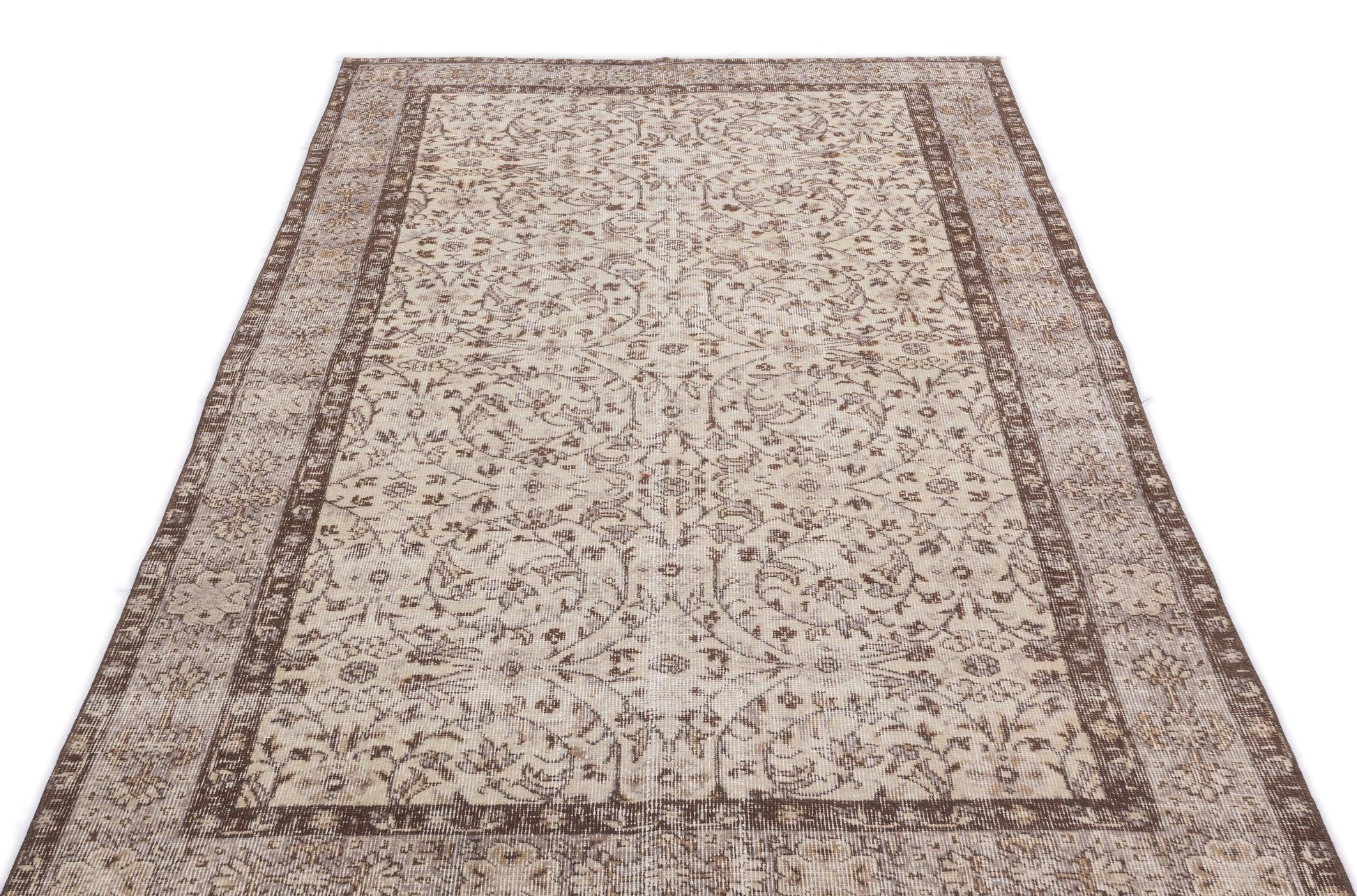 Bej Anadolu Eskitme Geometrik Yün Halı 142x267 - Özel Seri
