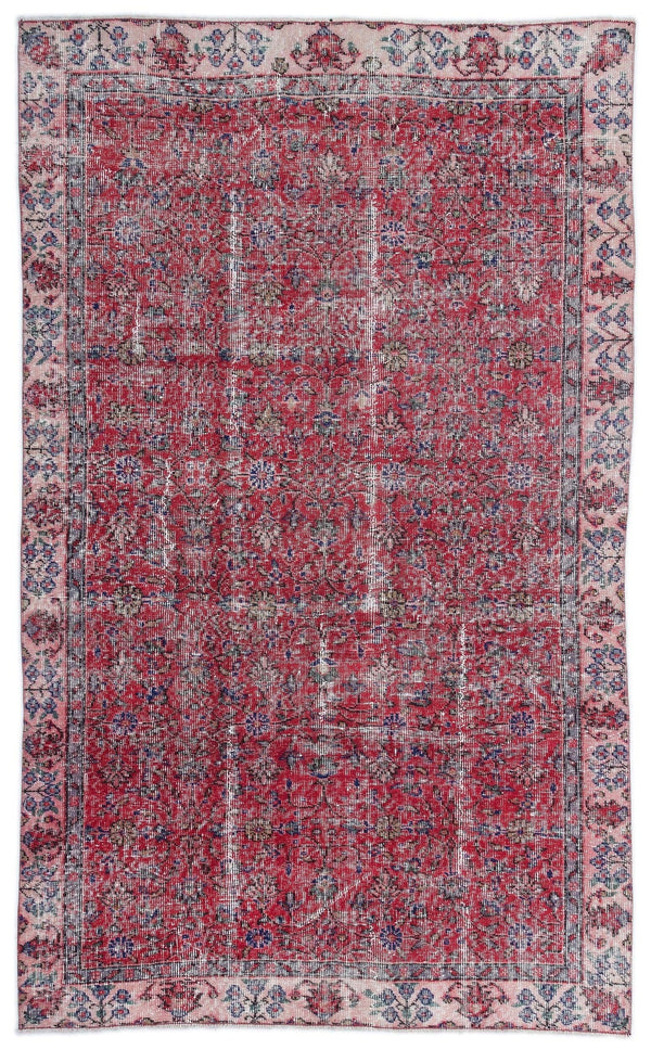Kırmızı Anadolu Eskitme Çiçekli Yün Halı 153x250 - Özel Seri