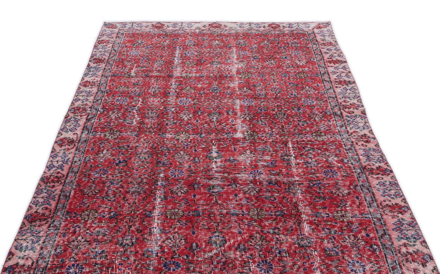 Kırmızı Anadolu Eskitme Çiçekli Yün Halı 153x250 - Özel Seri