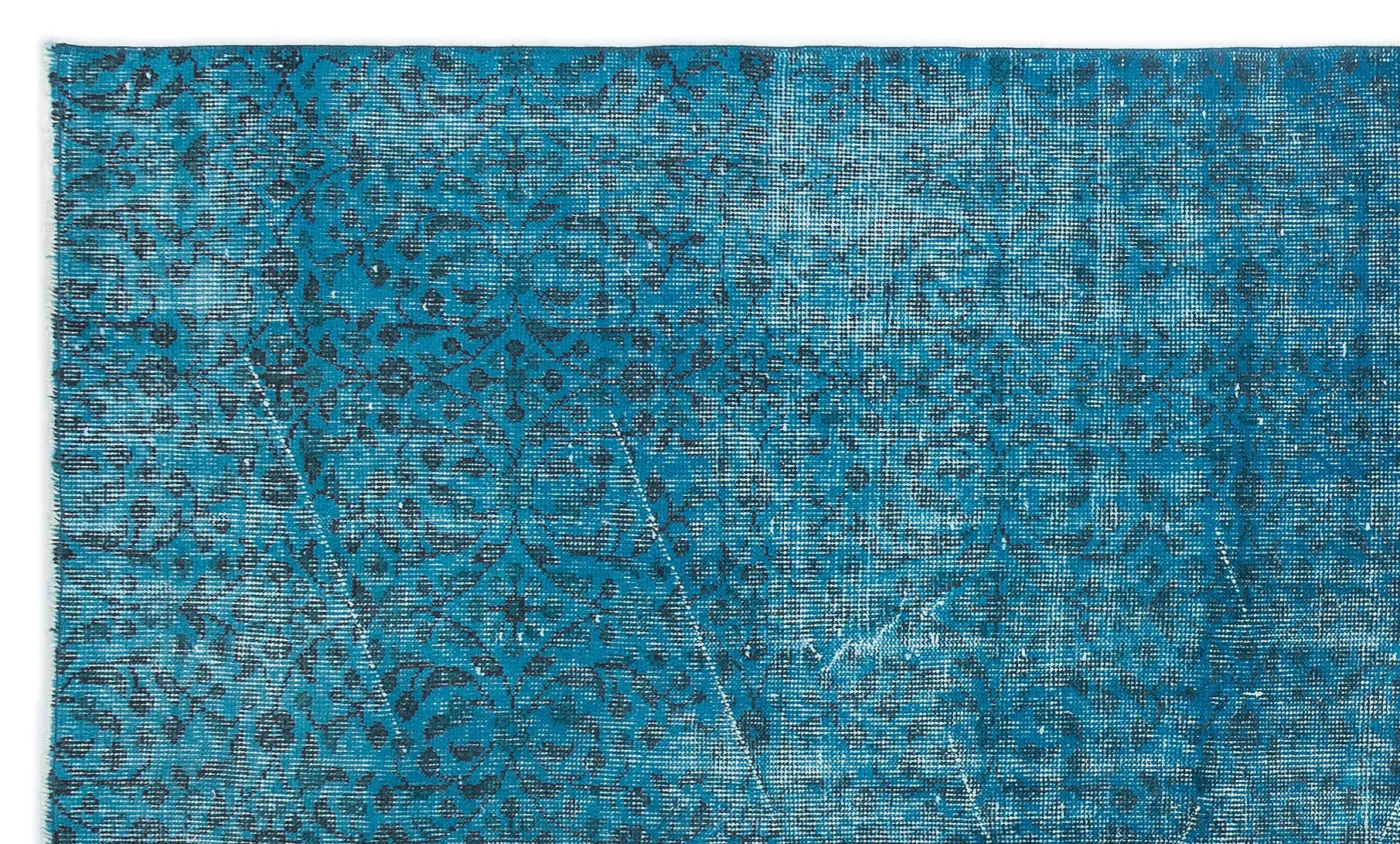 Beyaz Mavi Eskitme Geometrik Yün Halı 155x260