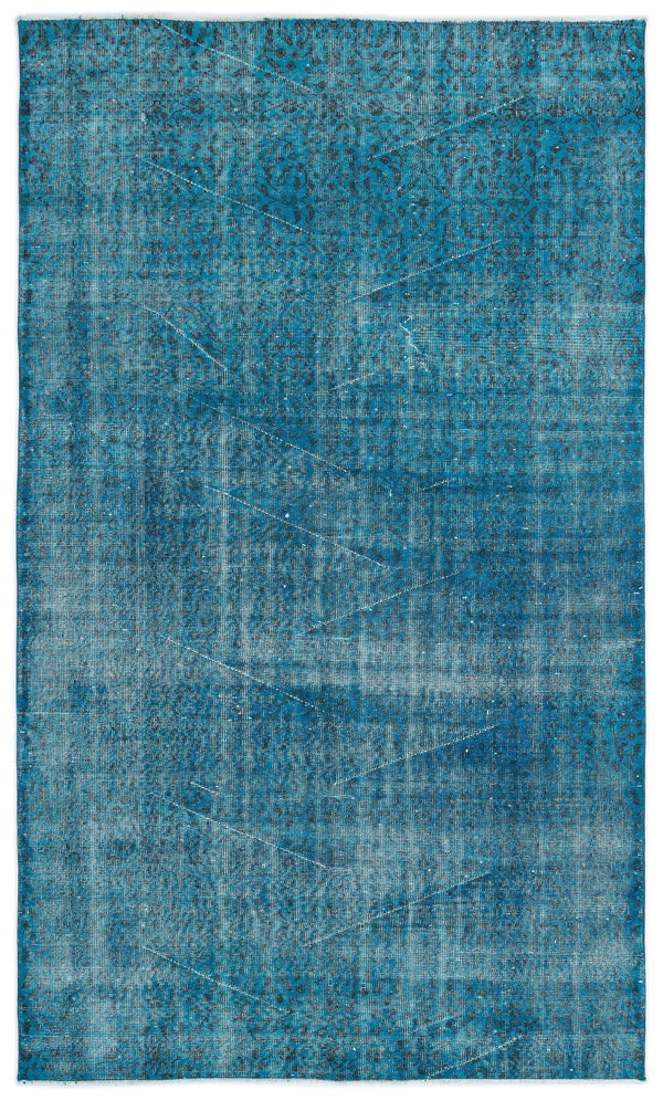 Beyaz Mavi Eskitme Geometrik Yün Halı 155x260