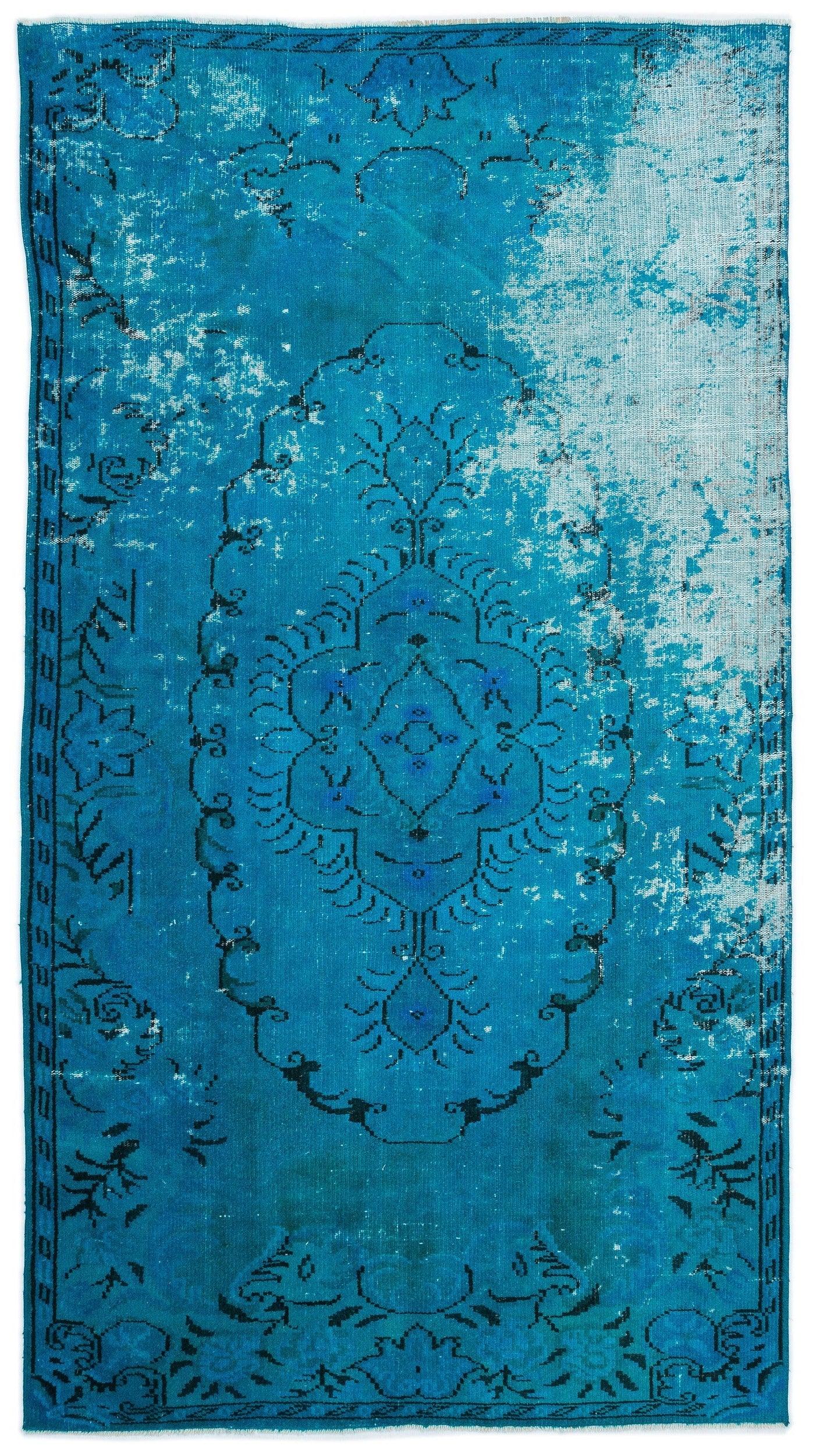 Mavi Siyah Anadolu Eskitme Geometrik Yün Halı 156x282 - Özel Seri