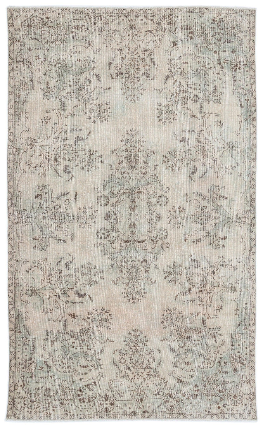 Cream & Grey Medallion Hand-Knotted Wool Rug 168x281 cm (5'6" x 9'3") – in the living room