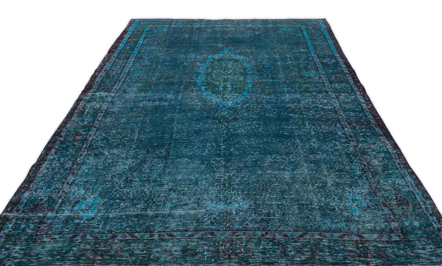 Lacivert Eskitme Geometrik Yün Halı 197x336