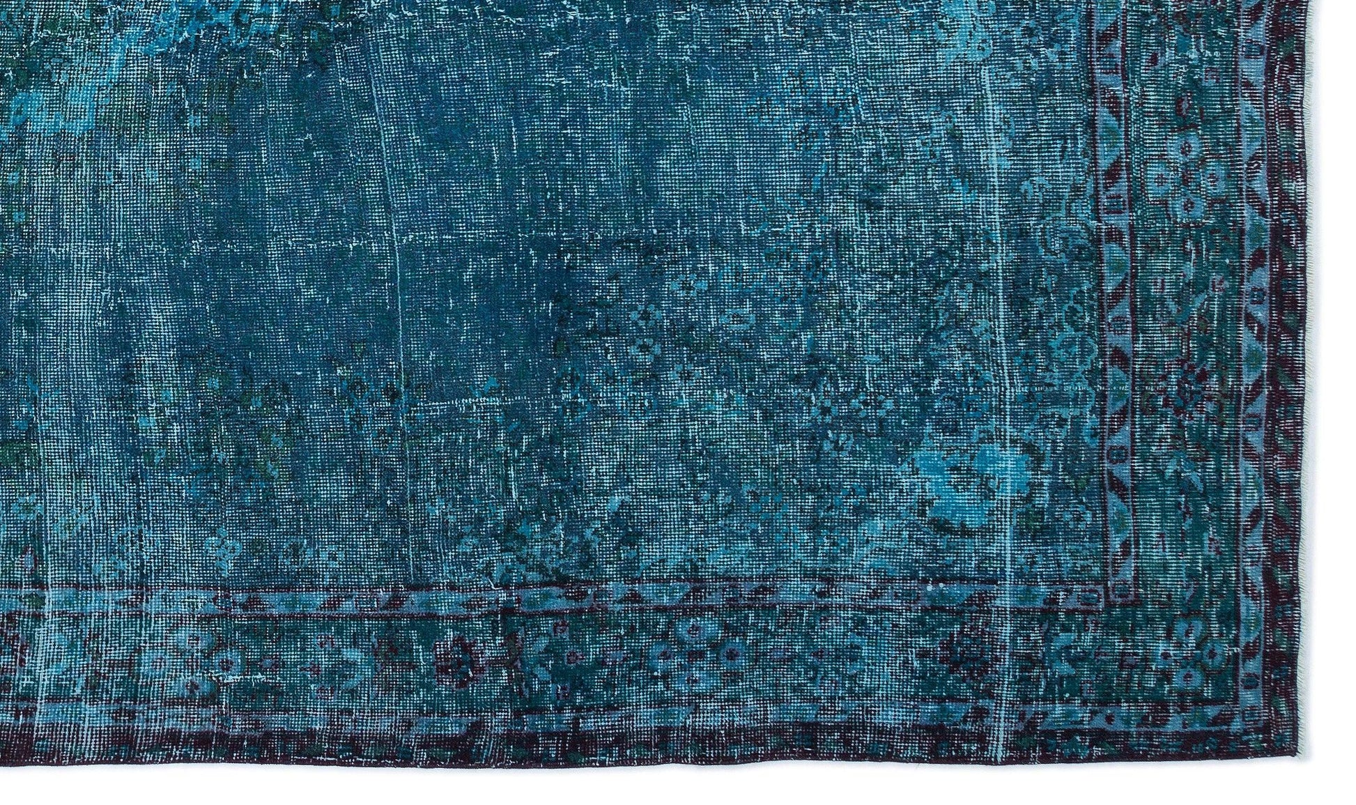 Lacivert Eskitme Geometrik Yün Halı 197x336