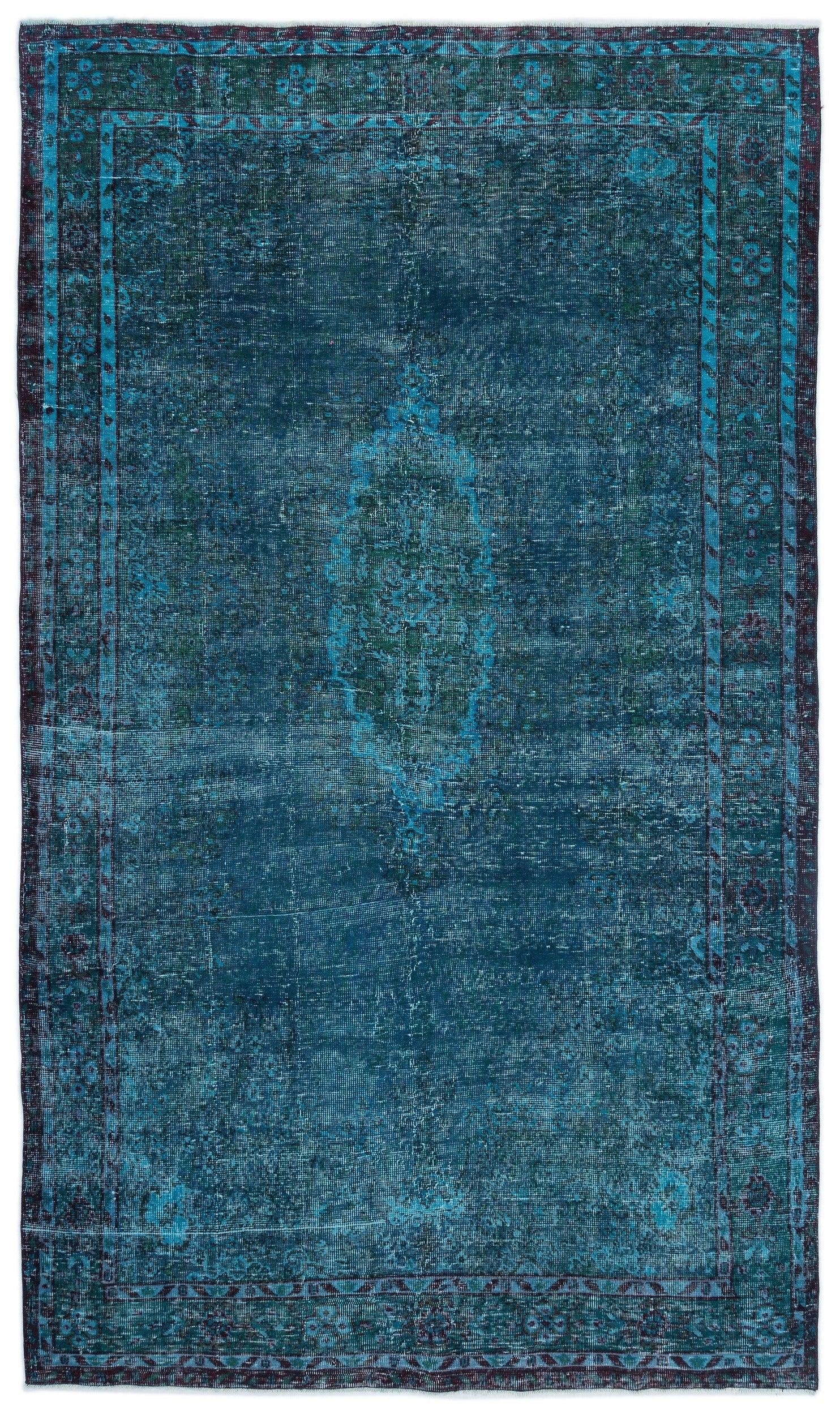 Lacivert Eskitme Geometrik Yün Halı 197x336