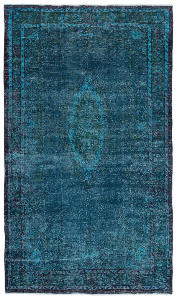 Lacivert Eskitme Geometrik Yün Halı 197x336