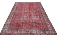 Çiçek Desenli Kırmızı ve Gri Vintage Yün Halı 172x299 cm