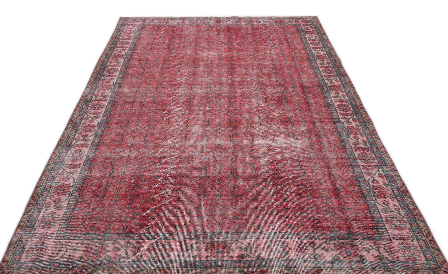 Kırmızı Anadolu Eskitme Çiçekli Yün Halı 172x299 - Özel Seri