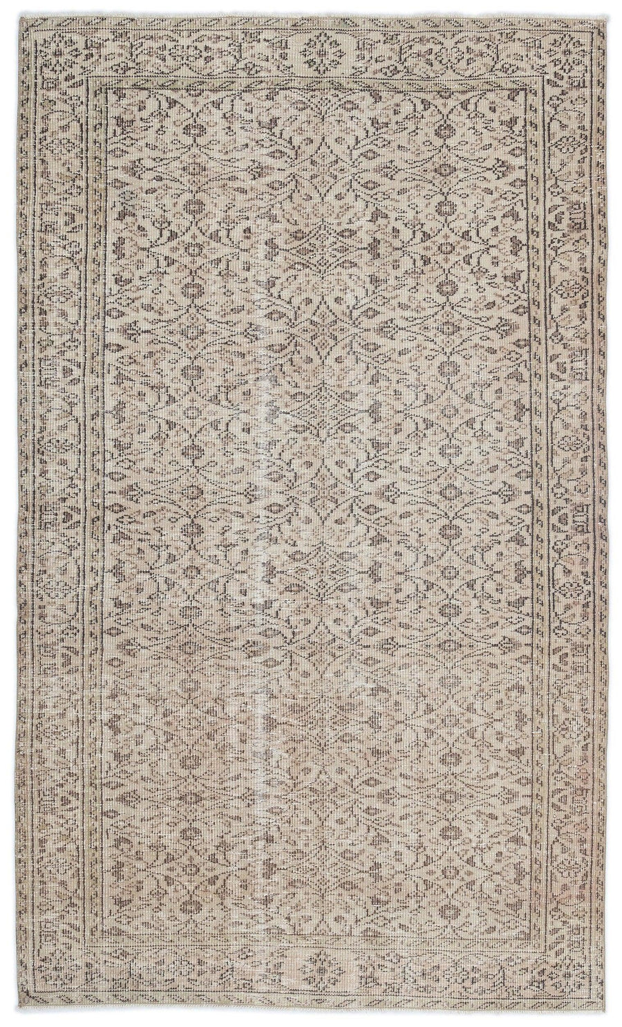 Beige & Brown Floral Hand-Knotted Wool Rug 155x258 cm (5'1" x 8'6") – in the hallway