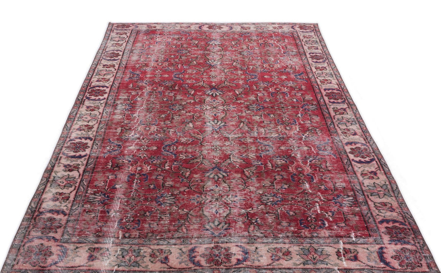 Kırmızı Anadolu Eskitme Çiçekli Yün Halı 155x266 - Özel Seri
