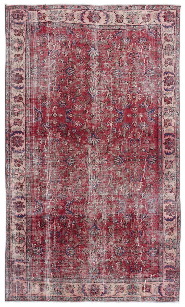 Kırmızı Anadolu Eskitme Çiçekli Yün Halı 155x266 - Özel Seri