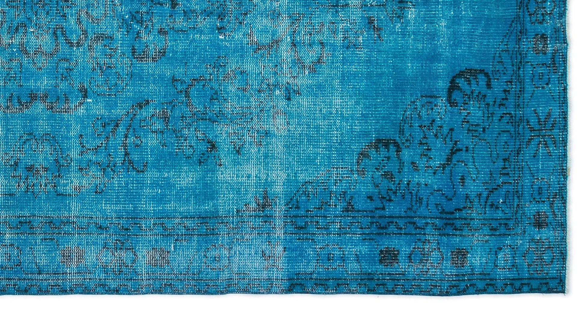 Mavi Siyah Anadolu Eskitme Madalyonlu Yün Halı 153x293 - Özel Seri