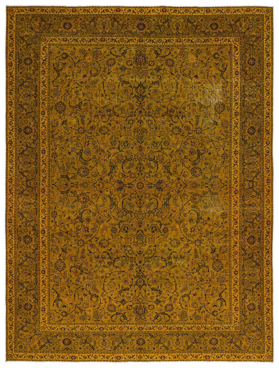 Gold & Cream Floral Turkish Rug Hand-Knotted Wool 288x391 cm (9'5" x 12'10") – in the living room