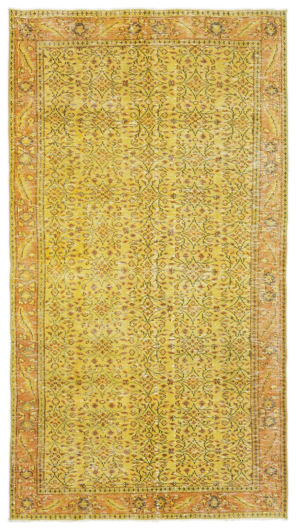 Sarı Anadolu Eskitme Geometrik Yün Halı 147x266 - Özel Seri
