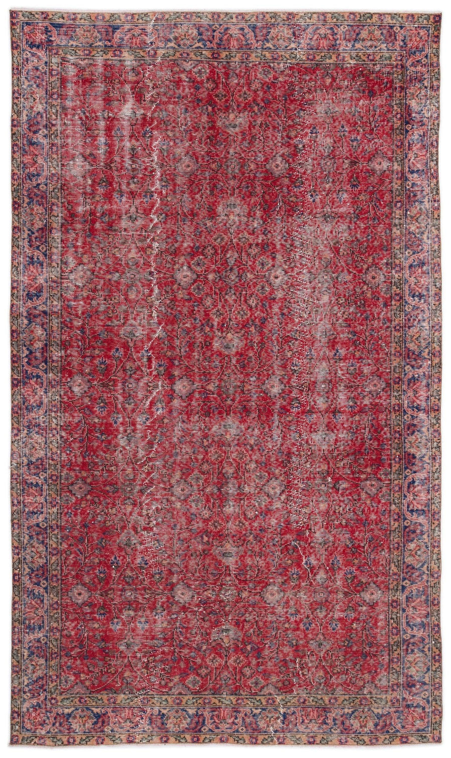 Red and Navy Floral Vintage Turkish Rug 162x282 cm (5'4" x 9'3") – in the living room