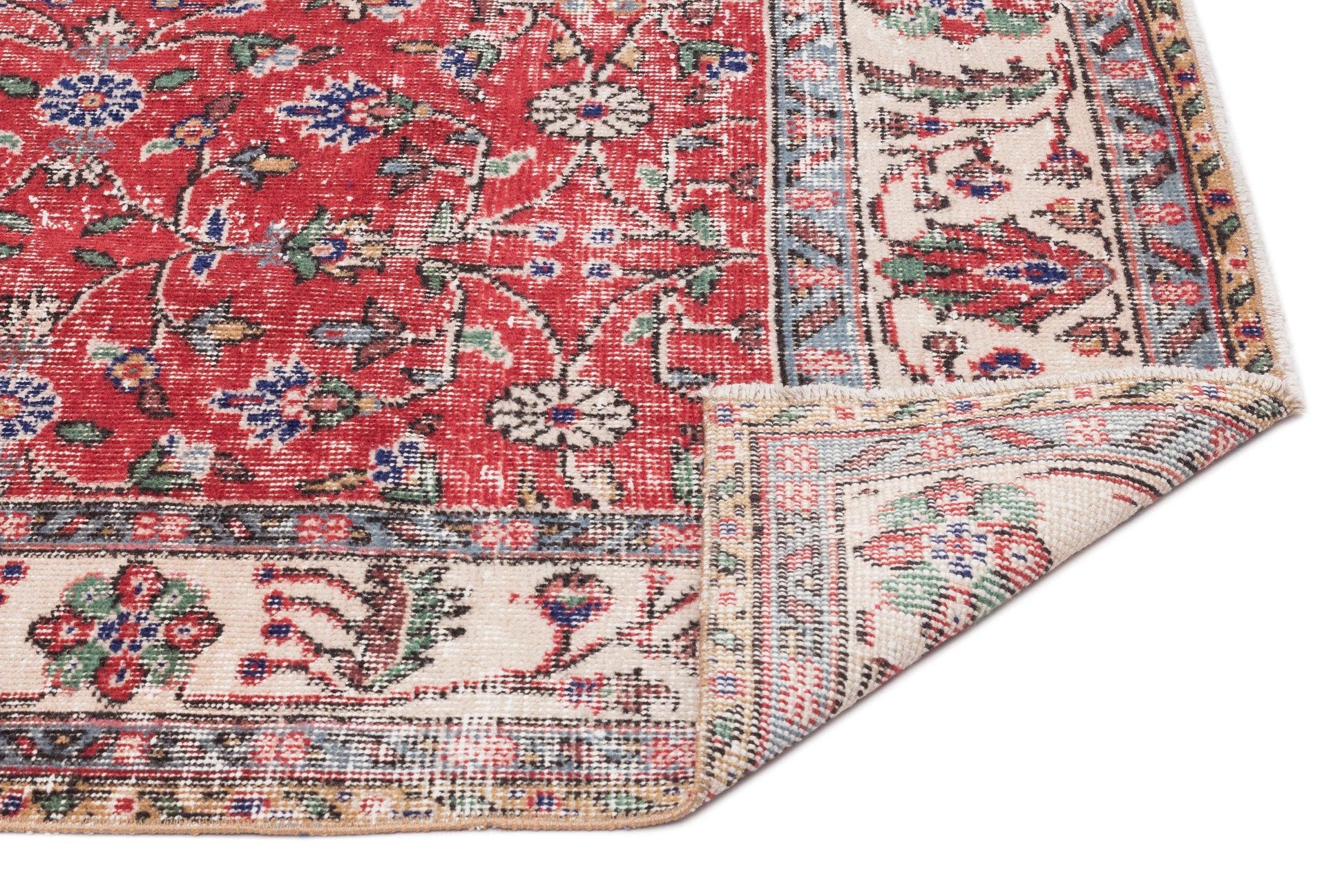 Kırmızı Anadolu Eskitme Çiçekli Yün Halı 148x264 - Özel Seri
