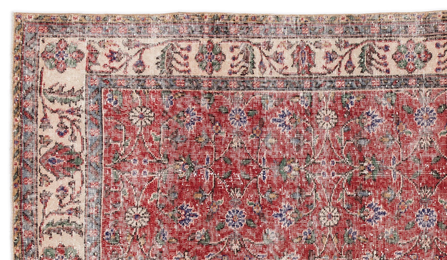 Kırmızı Anadolu Eskitme Çiçekli Yün Halı 148x264 - Özel Seri