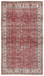 Kırmızı Anadolu Eskitme Çiçekli Yün Halı 148x264 - Özel Seri